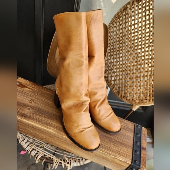 Free People Elle block heel boots brown louch leather boots - Picture 2 of 10